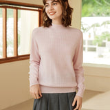 Womens Mock Neck Pure Cashmere Sweater Jacquard Cashmere Pullover