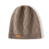 Womens Herringbone Knit Pure Cashmere Beanie Ribbed Edge Cashmere Hat