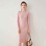 Women's Knitted Cashmere Dresses Slim Fit Solid Cashmere Sweater Dress - slipintosoft