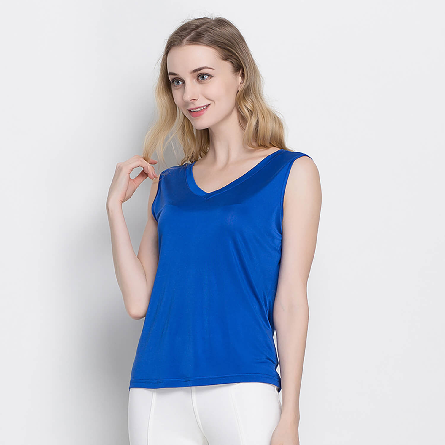 Women's Knitted V Neck Silk Sleeveless Tank Top T-Shirt Top - slipintosoft