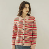 Womens Fair Isle Knit Cashmere Cardigan Contrast Collar Lapel Coat