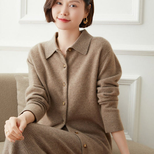 Womens Button - Up Cashmere Cardigan Point Collar Lapel Cashmere Coat