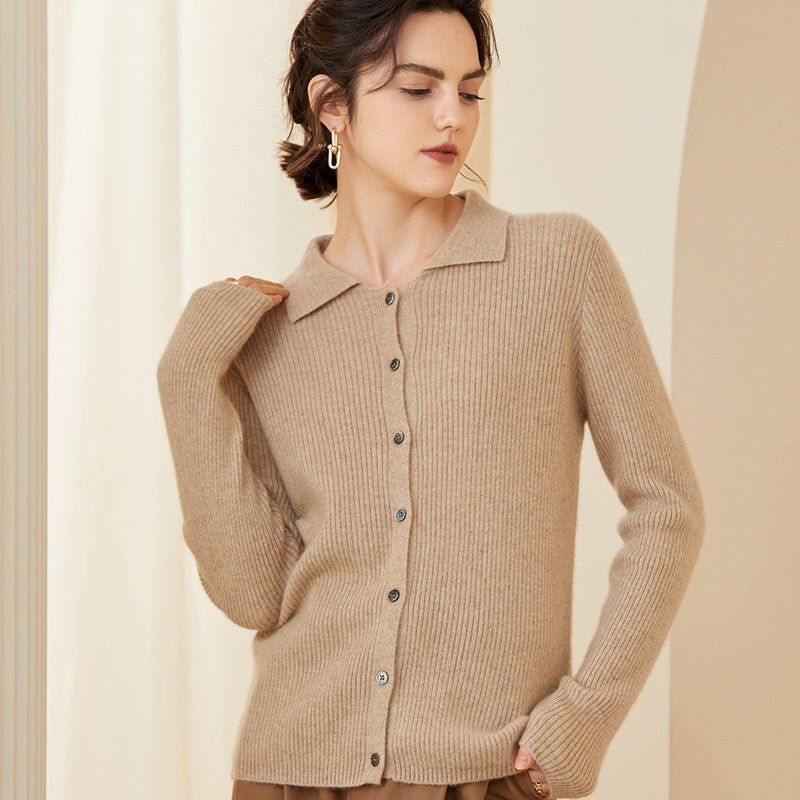 Womens Ribbed Knit Cashmere Cardigan Point Collar Lapel Cashmere Coat