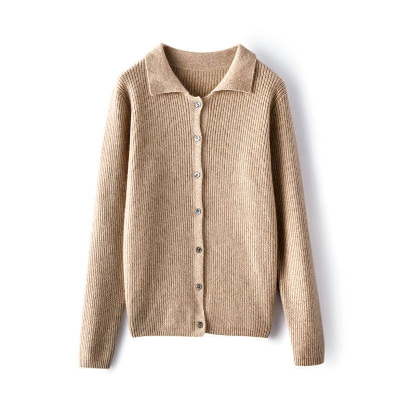 Womens Ribbed Knit Cashmere Cardigan Point Collar Lapel Cashmere Coat