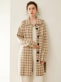 Lady Houndstooth Cashmere Cardigan Button Closure Lapel Cashmere Coat