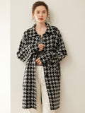 Lady Houndstooth Cashmere Cardigan Button Closure Lapel Cashmere Coat