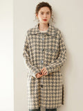 Women's Lapel Neck Cashmere Cardigan Button - down Houndstooth Pattern Cashmere Coat - slipintosoft