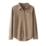 Womens Button - Up Cashmere Shirt Chest Pocket Lapel Neck Cashmere Coat