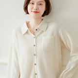 Womens Button - Up Cashmere Shirt Chest Pocket Lapel Neck Cashmere Coat