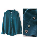 Womens Button - Up Cashmere Shirt Chest Pocket Lapel Neck Cashmere Coat