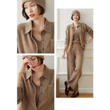 Womens Button - Up Cashmere Shirt Chest Pocket Lapel Neck Cashmere Coat