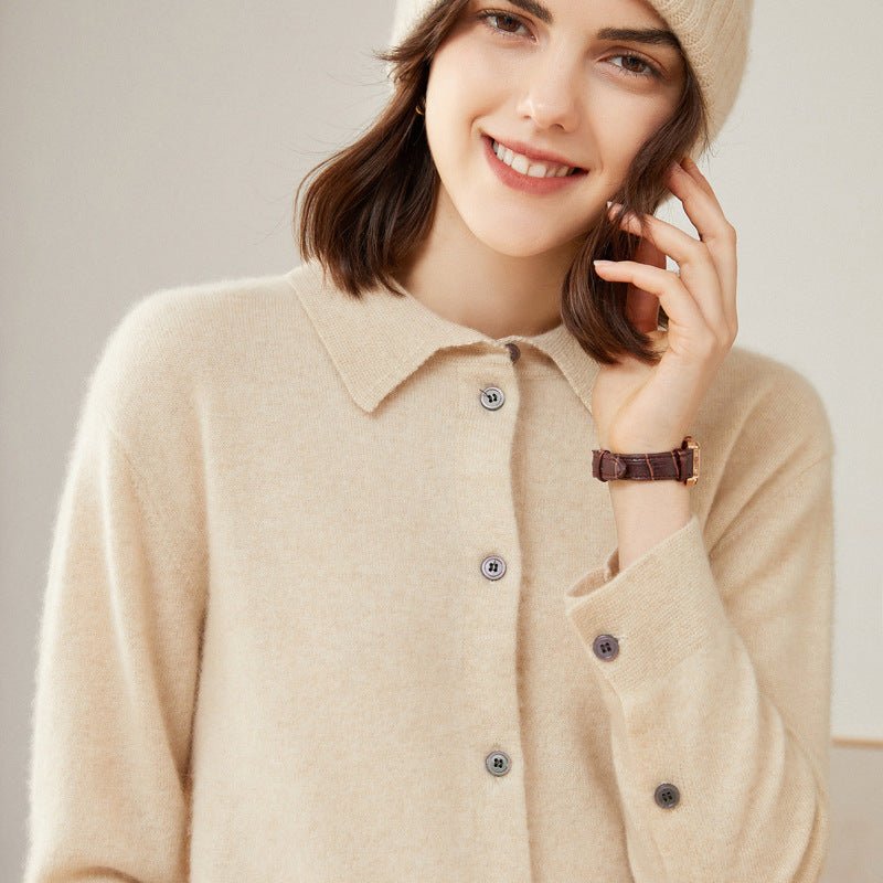 Lady Long Sleeve Button - Up Cashmere Shirt Cardigan Lapel Cashmere Coat