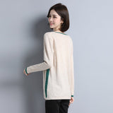 Womens Geometric Pattern V - Neck Long Sleeve Cashmere Sweater