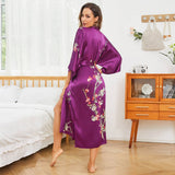 Women's Long Cherry Blossom Print Silk Kimono Robes Pure Silk Bathrobe