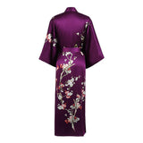 Women's Long Cherry Blossom Print Silk Kimono Robes Pure Silk Bathrobe