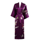 Women's Long Cherry Blossom Print Silk Kimono Robes Pure Silk Bathrobe