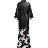 Womens Long Crane Prints Pure Silk Kimono Robes