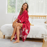 Womens Long Crane Prints Pure Silk Kimono Robes