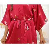 Womens Long Crane Print Silk Robes Mulberry Silk Kimono