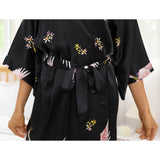 Womens Long Crane Print Silk Robes Mulberry Silk Kimono