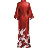 Womens Long Crane Print Silk Robes Mulberry Silk Kimono