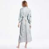 Womens Floral Silk Kimono Robes Butterfly Print Silk Robe