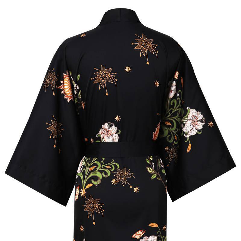 women's long floral pure silk Kimono Robes Silk Dressing Gown