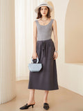 Women Long Pure Cashmere Knit Midi Skirt With Pockets Drawstring Waist