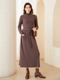 Women Long Pure Cashmere Knit Midi Skirt With Pockets Drawstring Waist