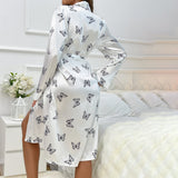 Womens Long Butterfly Print Silk Robes 100% Silk Bathrobe