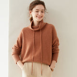 Womens Cashmere Turtleneck Sweater With Drawstring Cashmere Hoodie