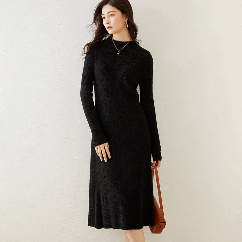 Womens Cashmere Ribbed Knit Midi Dress Long Sleeve Bodycon Mock Neck