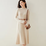 Womens Cashmere Ribbed Knit Midi Dress Long Sleeve Bodycon Mock Neck