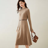 Womens Cashmere Ribbed Knit Midi Dress Long Sleeve Bodycon Mock Neck