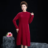 Womens Cashmere Knit Midi Dress Long Sleeve Mock Neck Cashmere Dress