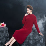 Womens Cashmere Knit Midi Dress Long Sleeve Mock Neck Cashmere Dress