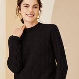 Womens Crew Neck Long Sleeve Cable Knit Cashmere Sweater