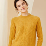 Womens Crew Neck Long Sleeve Cable Knit Cashmere Sweater