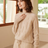 Womens Mock Neck Cashmere Sweater Cable - Knitted Cashmere Pullover