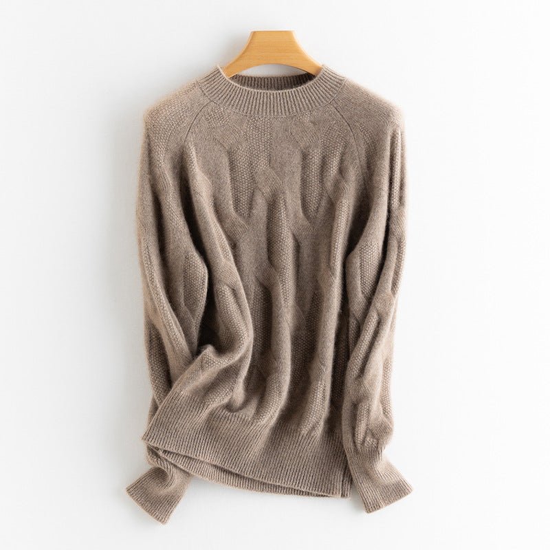 Womens Mock Neck Cashmere Sweater Cable - Knitted Cashmere Pullover