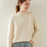 Womens Mock Neck Cashmere Sweater Drop Shoulder Cashmere Pullover