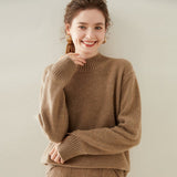 Womens Mock Neck Cashmere Sweater Drop Shoulder Cashmere Pullover