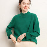 Womens Mock Neck Cashmere Sweater Drop Shoulder Cashmere Pullover