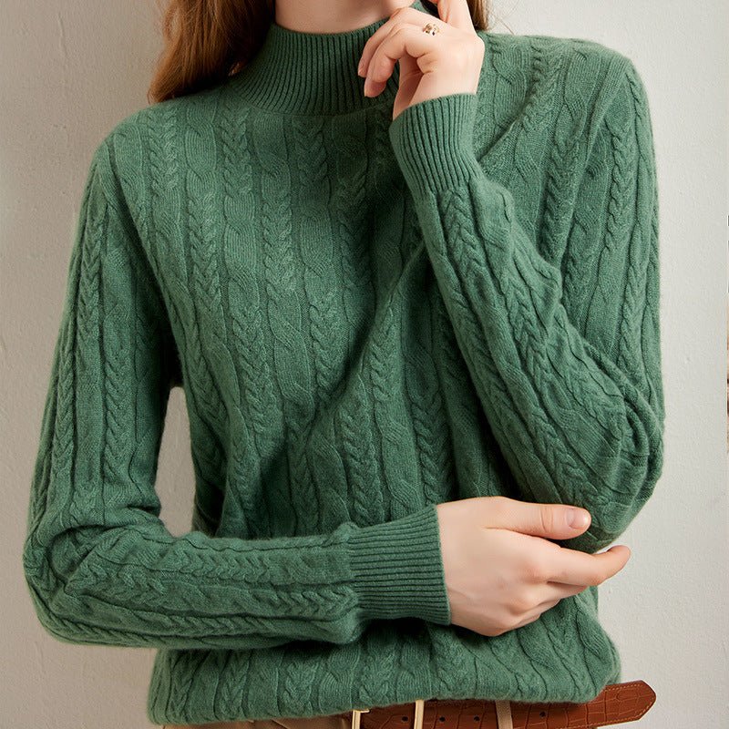 Womens Cable Knit Long Sleeve Mock Neck Cashmere Sweater