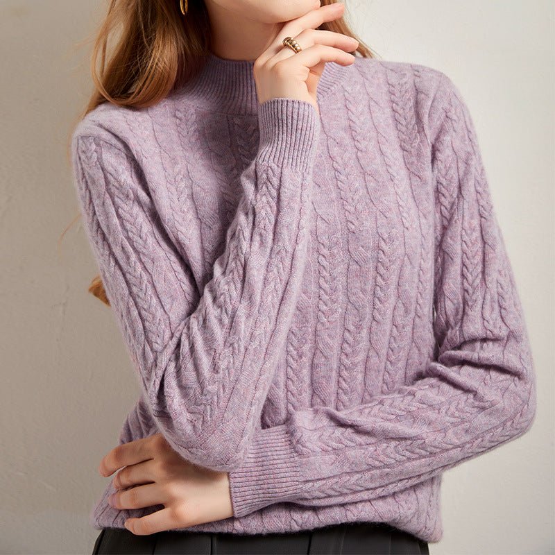 Womens Cable Knit Long Sleeve Mock Neck Cashmere Sweater