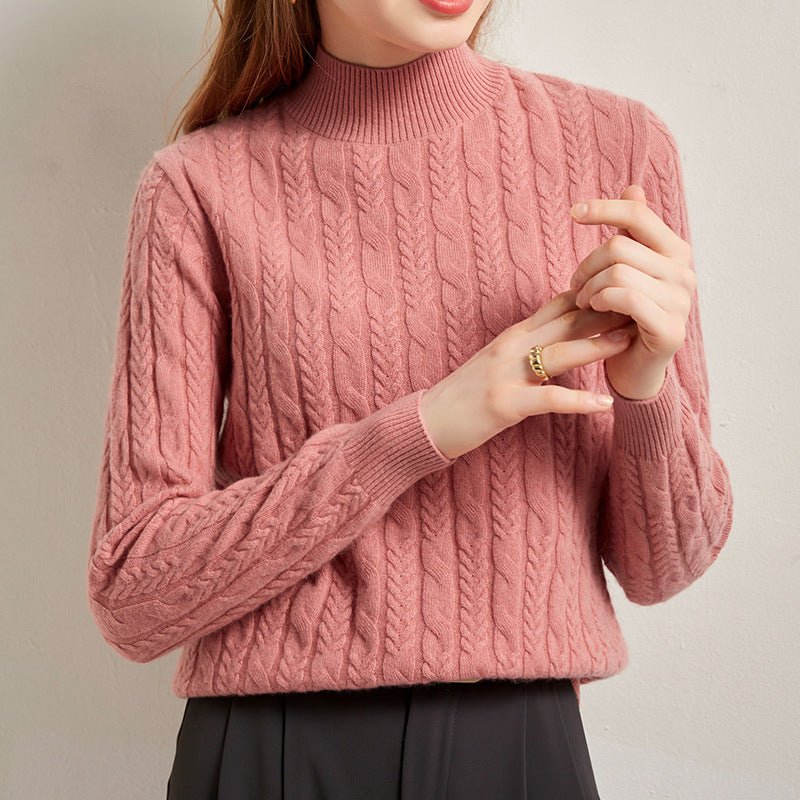 Womens Cable Knit Long Sleeve Mock Neck Cashmere Sweater