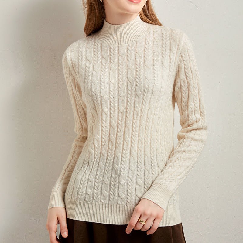 Womens Cable Knit Long Sleeve Mock Neck Cashmere Sweater