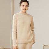 Womens Mock Neck Cashmere Sweater Ribbed Trim Cashmere Pullover