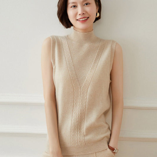 Women's Mock Neck Sweater Sleeveless Cashmere Sweater - slipintosoft