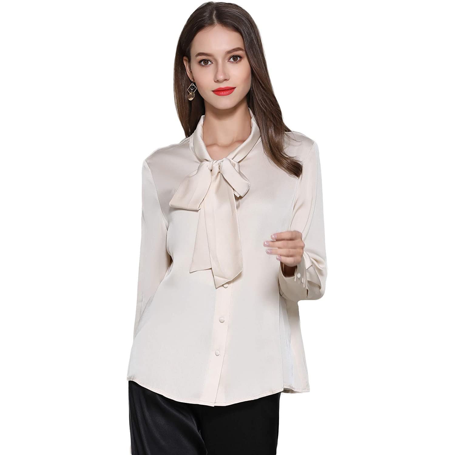 Womens Silk Blouse Long Sleeve Silk Lady Shirt Blouse Tops